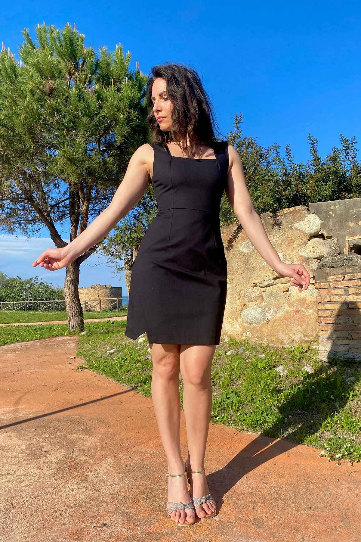 Tubino Charlize cotone brand malia lab abbigliamento sartoriale etico vista frontale
