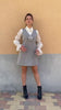 Flavia Amato indossa Abito in lana biologica Twiggy scollo V invernale elegante camicia Gioia seta moda etica artigianale brand malia lab abbigliamento biologico sostenibile abbigliamento sartoriale donna ecosostenibile