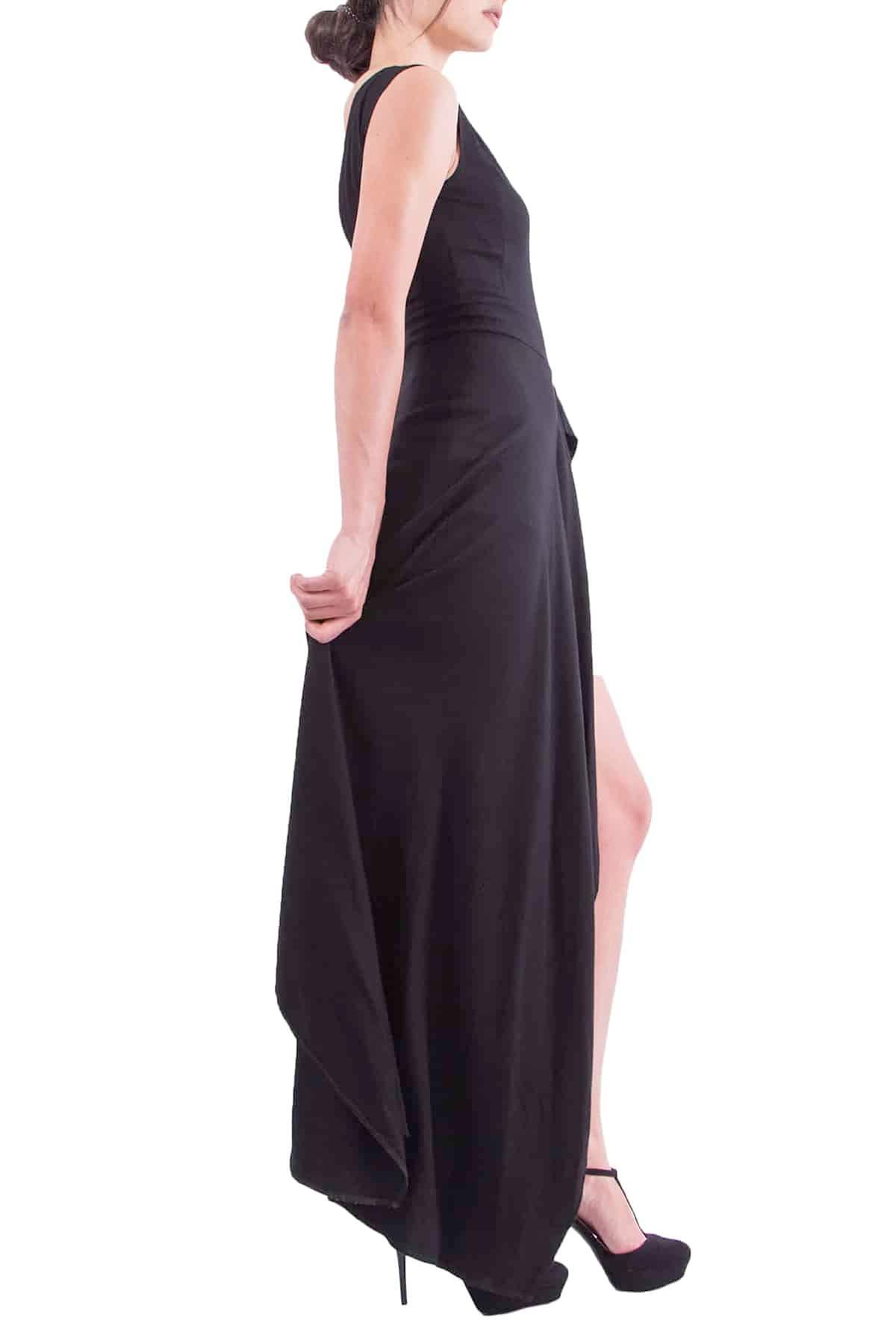 Abito in fibra di bamboo ecologico elegante chic glamour atelier moda biologica brand malia lab moda biologica Abiti sostenibili vestiti etici vestiti di qualità vestiti fibre naturali abiti ecosostenibili abbigliamento ecosostenibile dettaglio laterale