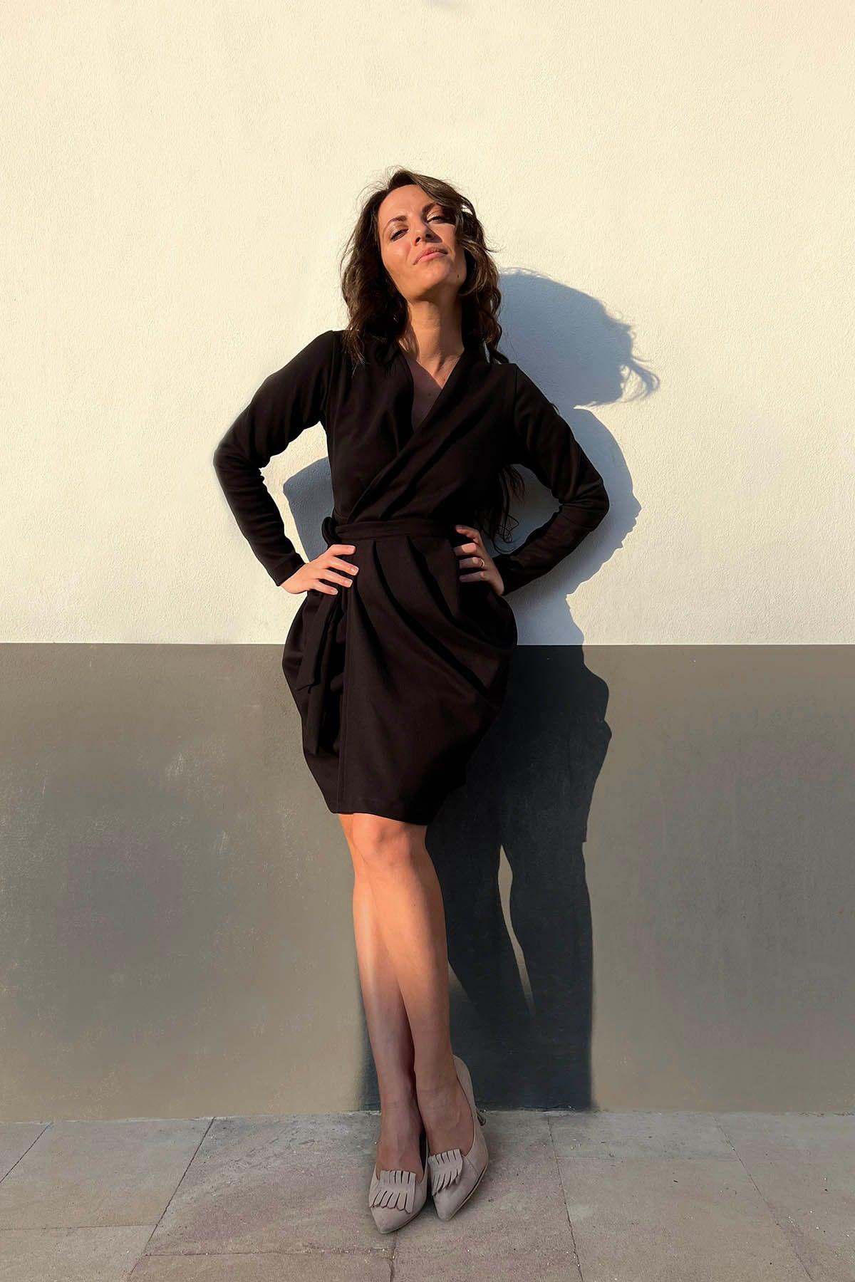 Abito cotone biologico felpato malia lab atelier moda artigianale etica abito artigianale vestito sostenibile autunno inverno abbigliamento sostenibile donna