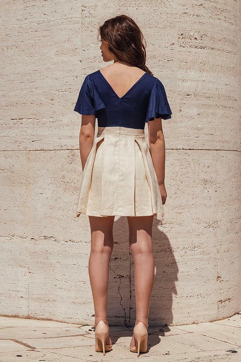 Abito in bamboo ecologico canapa biologica seta biologica abiti su misura abiti sartoriali abbigliamento sartoriale artigianale abbigliamento etico brand malia lab vestiti sostenibili fibre certificate dettaglio posteriore