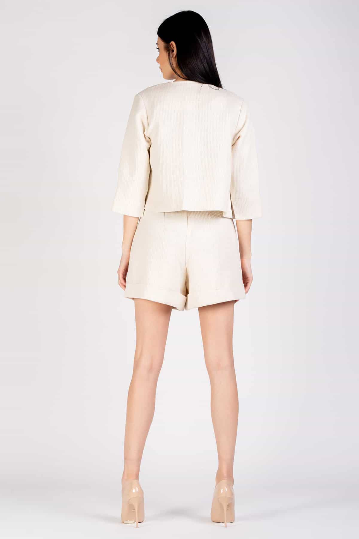 Bermuda Amaranta cotone lana lino canapa comodo vestibilita comoda brand malia lab moda etica abbigliamento sostenibile vestiti sostenibili donna in fibre naturali dettaglio posteriore