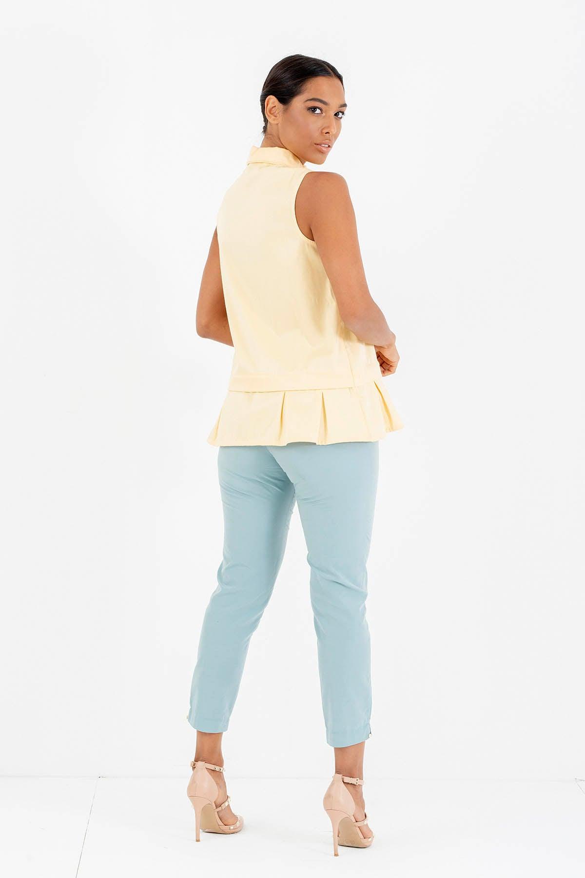 Camicetta Morena fibra di mais cotone biologico traspirante smanicata moda etica artigianale brand malia lab abbigliamento biologico sostenibile vista posteriore