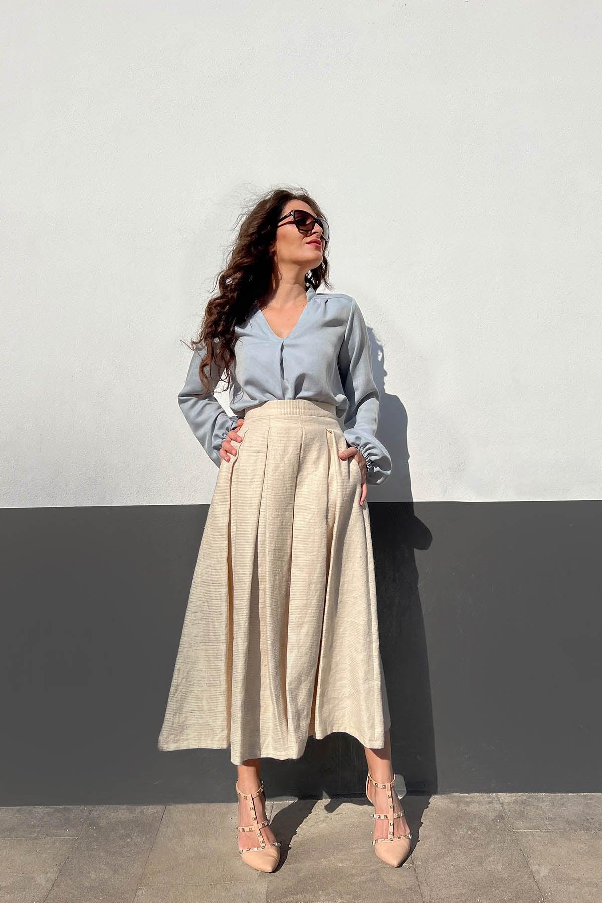 Gonna Ester canapa biologica seta biologica brand malia lab atelier moda sostenibile abbigliamento artigianale abbigliamento etico gonna sartoriale gonna su misura