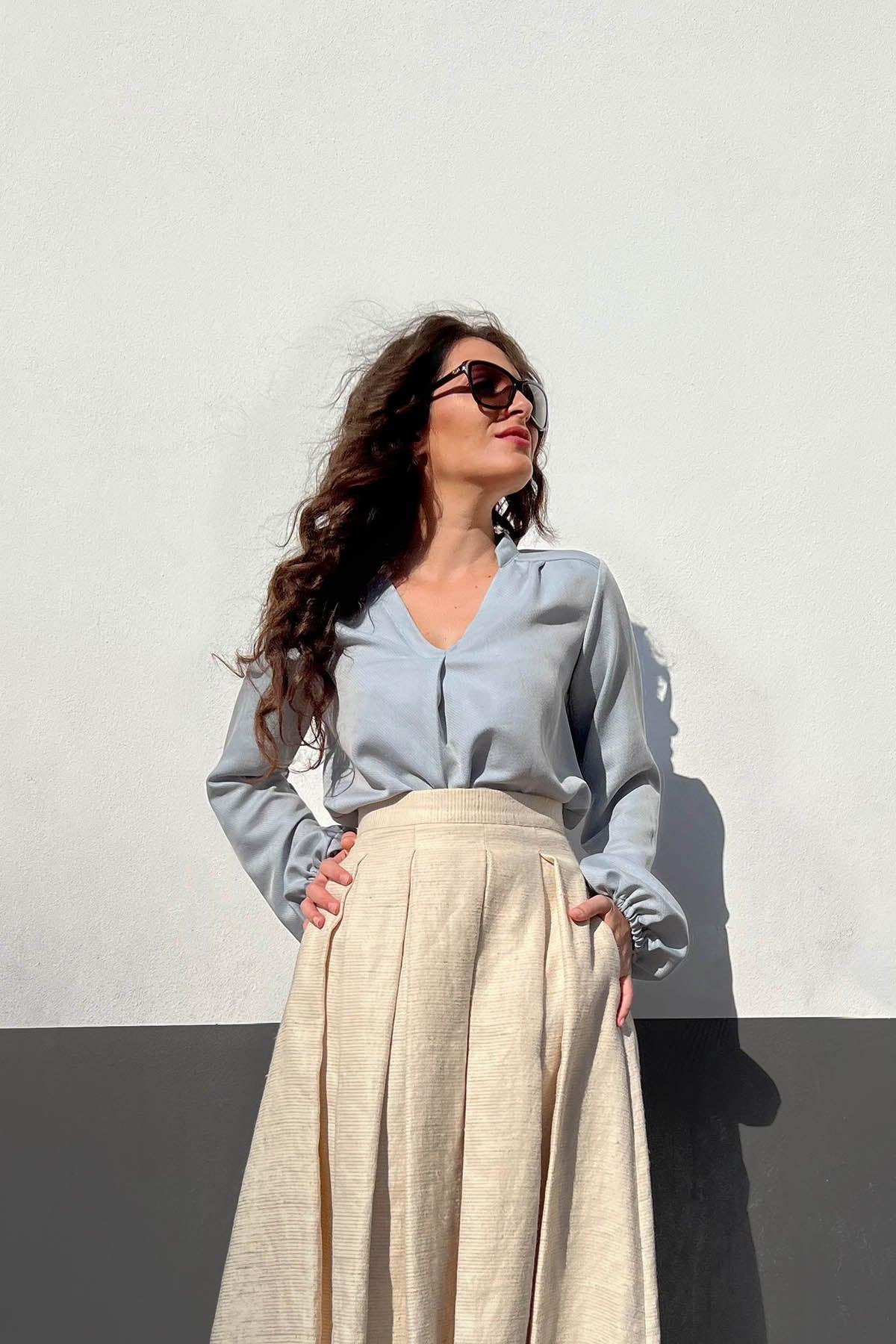  Camicia Aloe lana biologica ecoviscosa di aloe brand malia lab atelier moda artigianale etica abbigliamento sostenibile vestiti sostenibili camicie su misura realizzata artigianalmente
