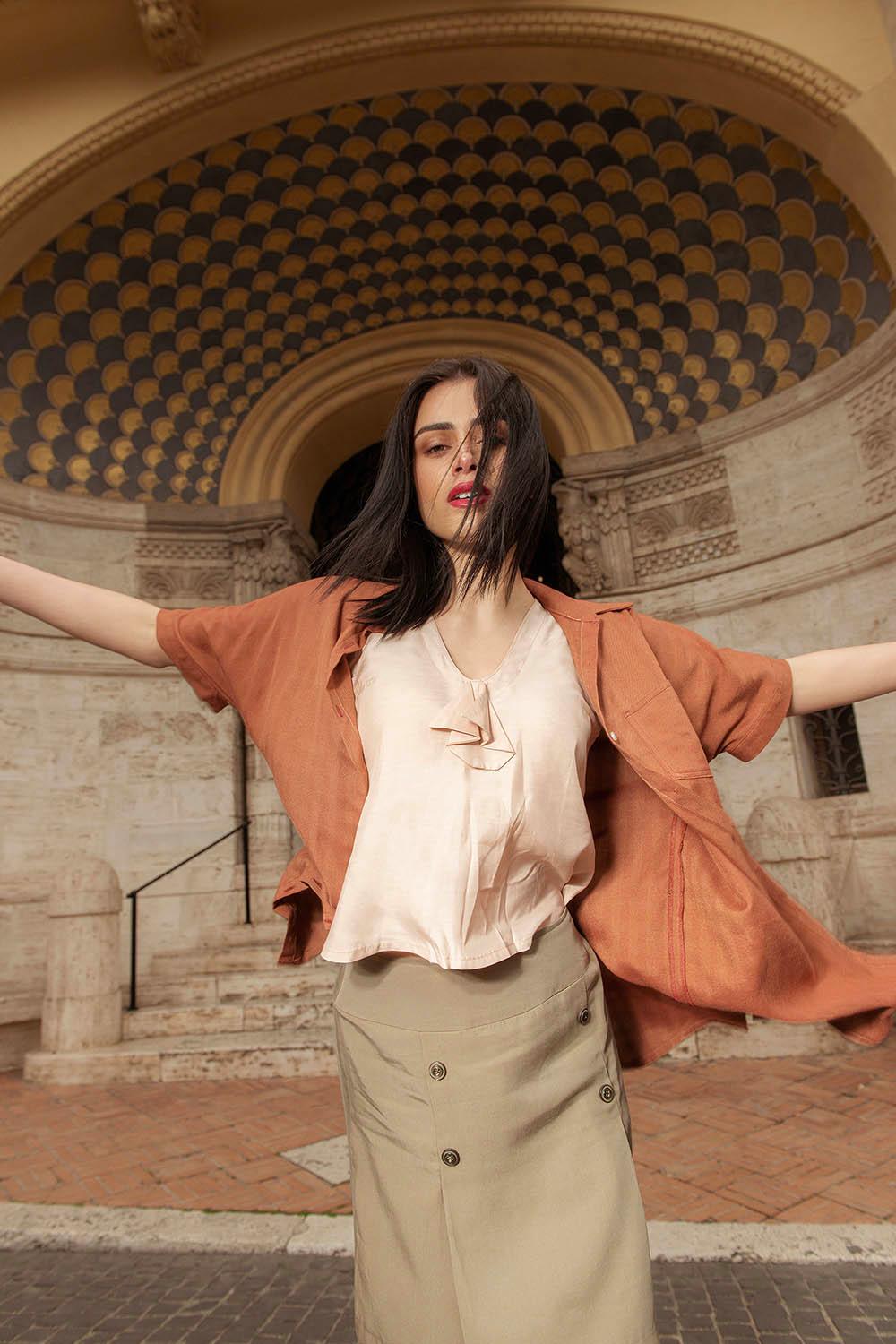 Camicione in bamboo ecologico cotone biologico abito manica corta moda etica artigianale brand malia lab abbigliamento biologico sostenibile casual
