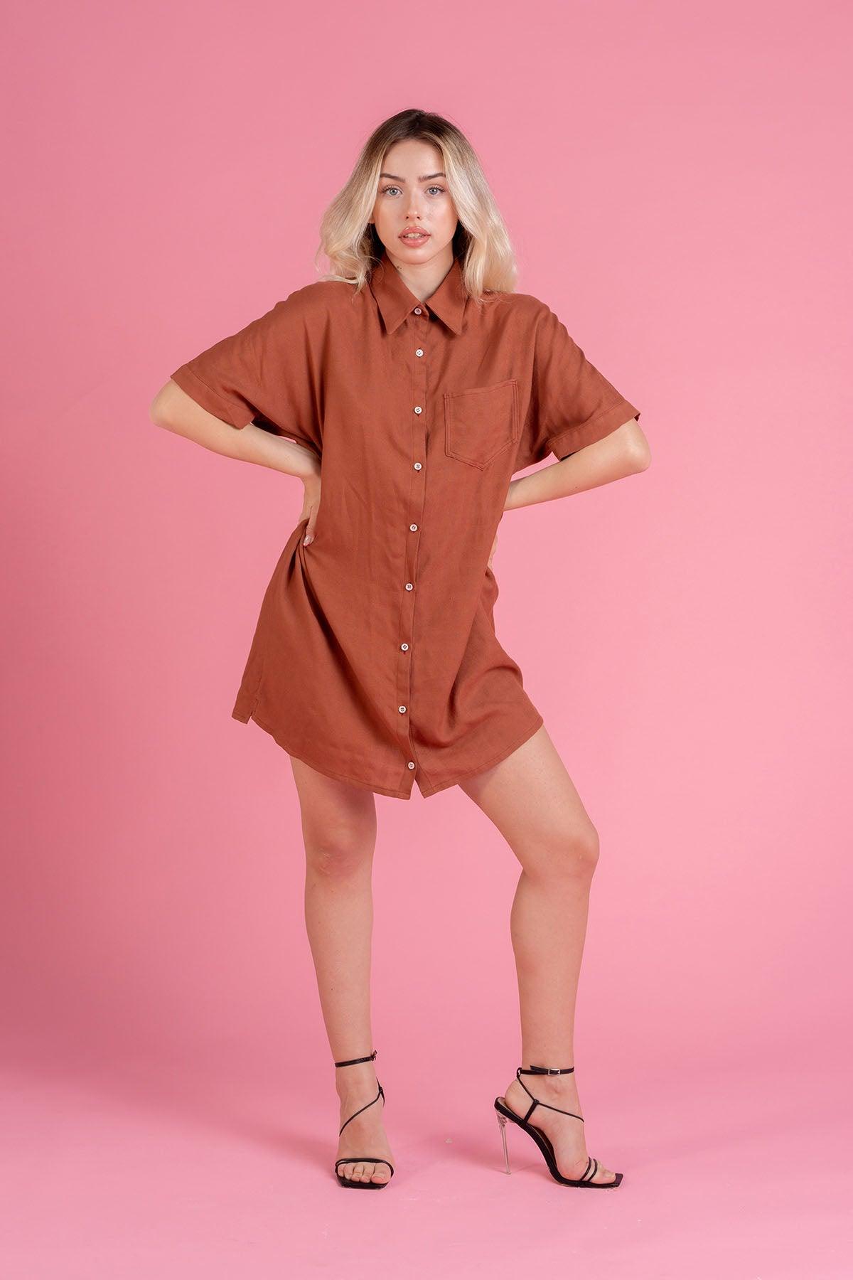 Camicione Lyla ampio comodo bamboo ecologico cotone biologico abito manica corta moda etica artigianale brand malia lab abbigliamento biologico sostenibile
