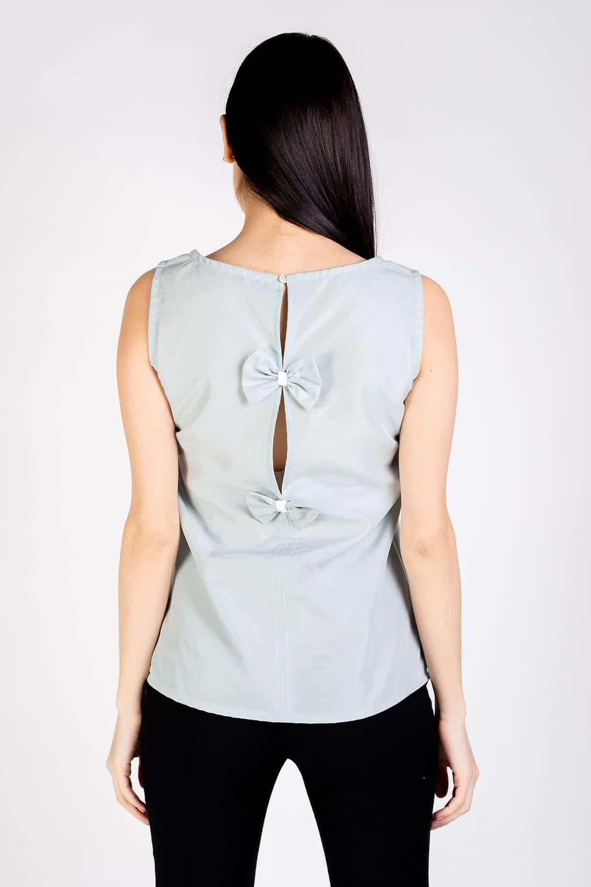 Canottiera Nives Cupro ecologico cotone biologico abbigliamento sartoriale artigianale abbigliamento etico brand malia lab vestiti sostenibili fibre certificate vista posteriore