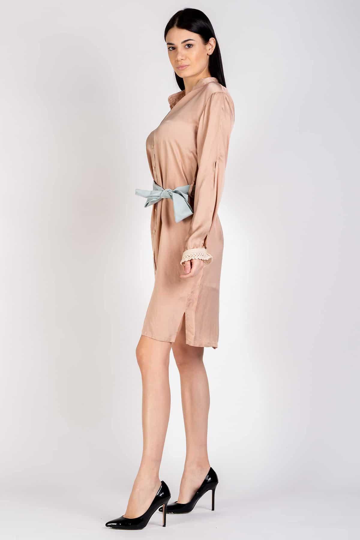 Chemisier MICOL cupro scivolato effetto seta elegante moda etica artigianale brand malia lab abbigliamento sostenibile biologico vestiti ecosostenibili donna abito sartoriale fibre naturali vista laterale