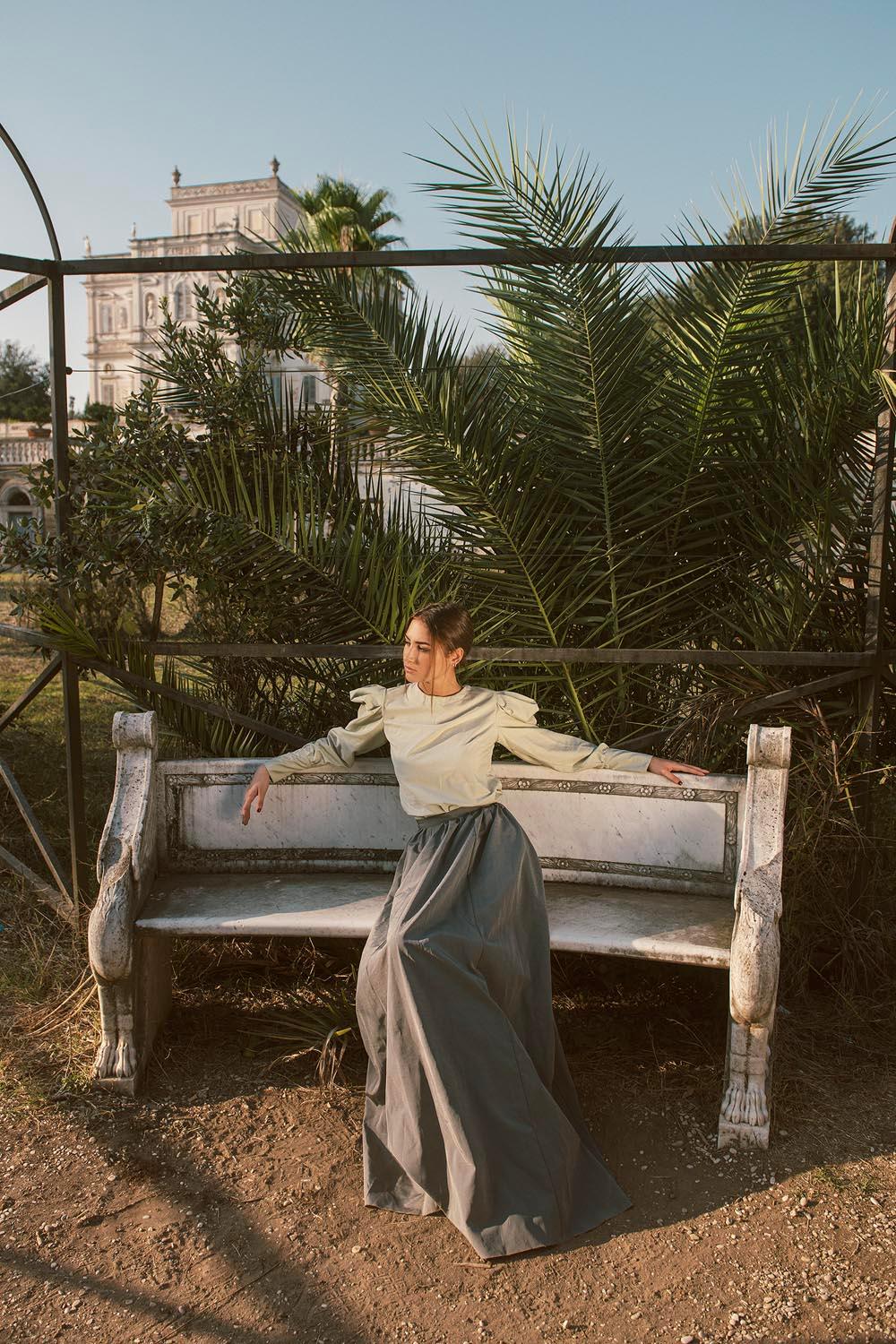 Gonna lunga in cupro cotone biologico tessuti sostenibili svasato brand malia lab artigianale sartoria abbigliamento sostenibile gonna sartoriale gonna su misura vestiti ecosostenibili donna