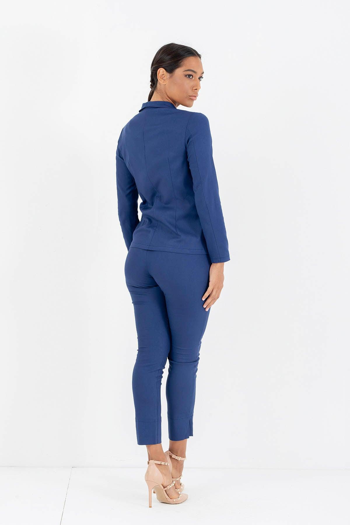 Giacca TINA bamboo ecologico a righe gessato bianco abbigliamento sartoriale artigianale abbigliamento etico brand malia lab vestiti sostenibili fibre certificate dettaglio posteriore
