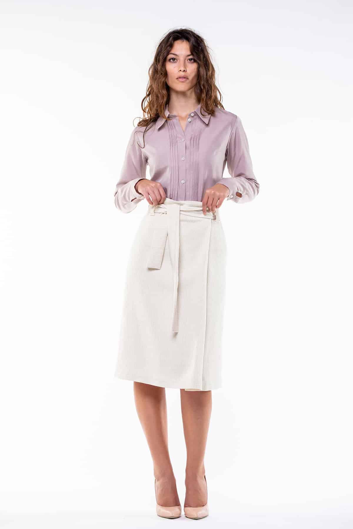Gonna Adele 4 stagioni canapa biologica lino biologico cotone biologico lana biologica gonna su misura abbigliamento sostenibile vestiti ecosostenibili donna brand malia lab moda etica vista frontale