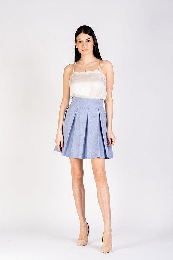 Gonna Lucille fibra di mais cotone biologico Atelier di Moda Biologica abbigliamento Artigianale Sartoriale abbigliamento Sostenibile moda etica brand Malia Lab vista frontale