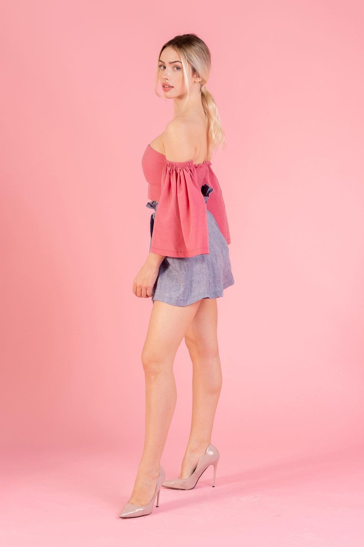 Maglia top in cupro cotone biologico filati naturali brand malia lab moda biologica artigianale sostenibile manica a palloncino vista laterale