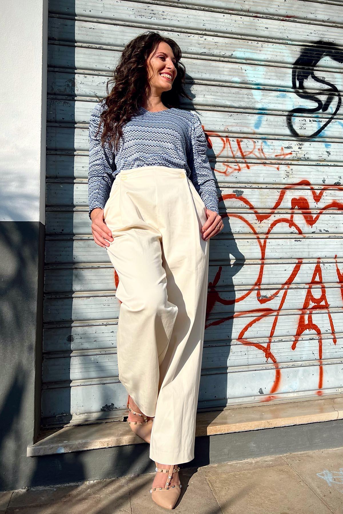 Pantalone in cotone biologico brand malia lab atelier moda etica sostenibile artigianale abbigliamento sostenibile donna vestiti ecosostenibili fibre naturali
