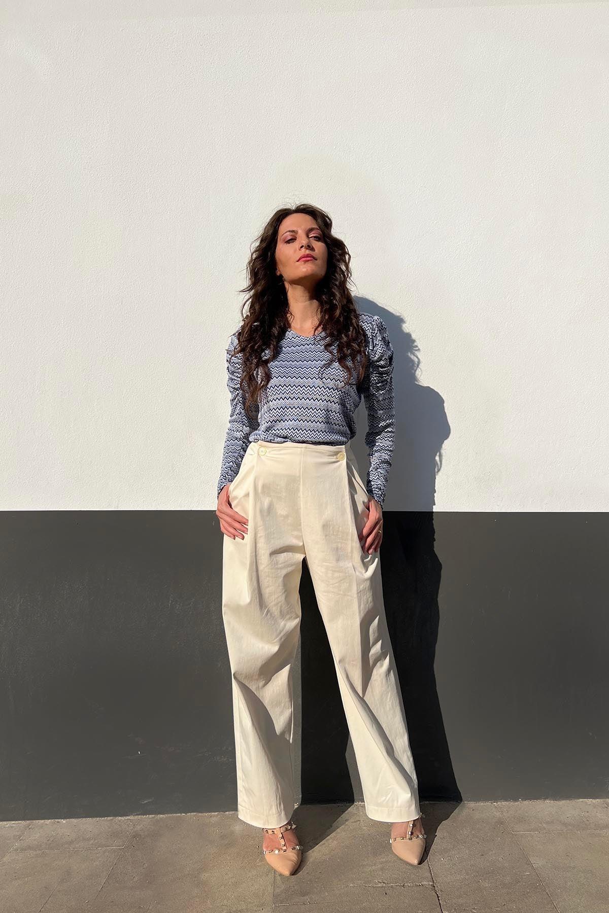 Pantalone palazzo in cotone biologico brand malia lab atelier moda etica sostenibile artigianale abbigliamento sostenibile donna vestiti ecosostenibili fibre naturali