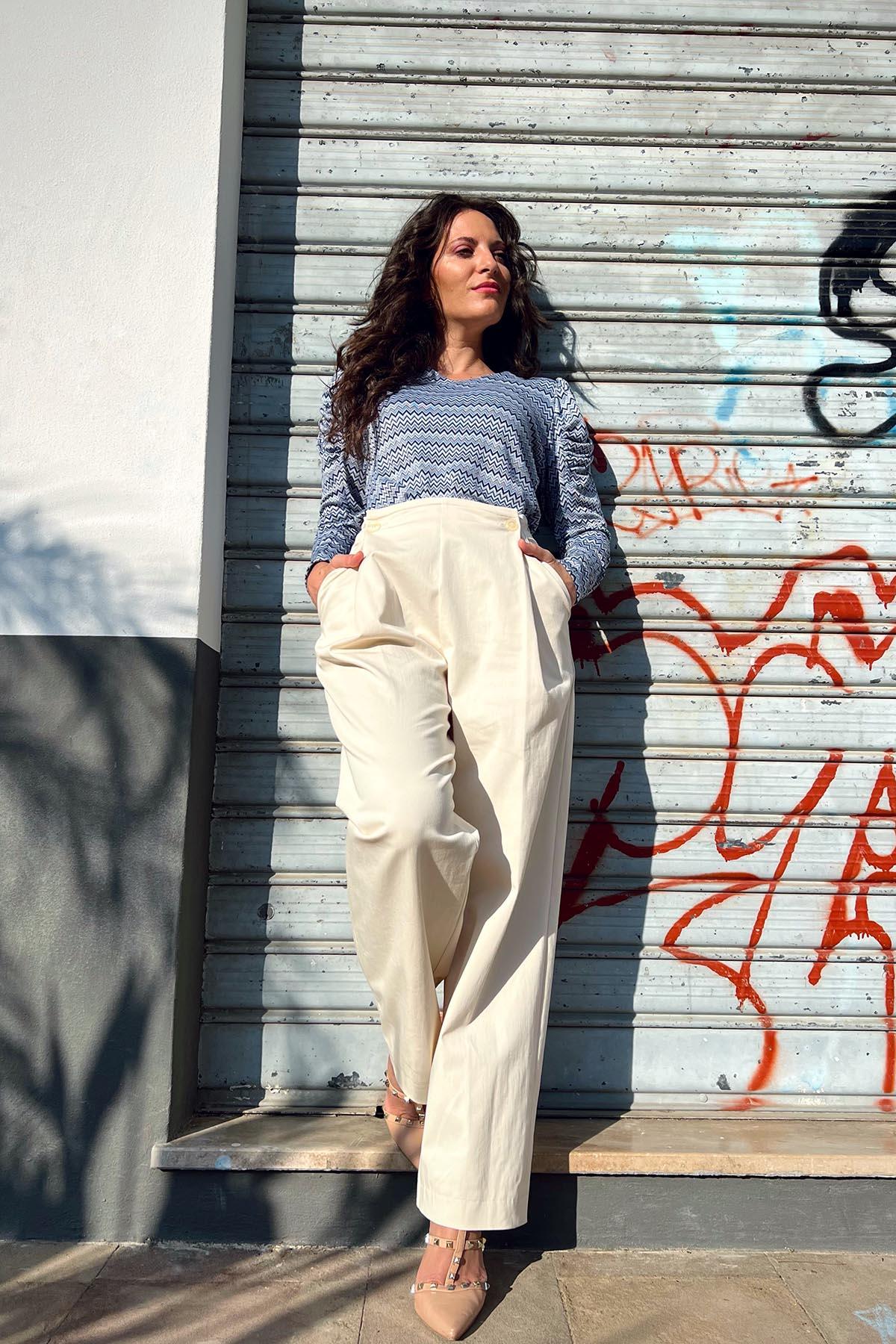 Pantalone in cotone biologico brand malia lab atelier abbigliamento sostenibile donna vestiti ecosostenibili fibre naturali biologiche