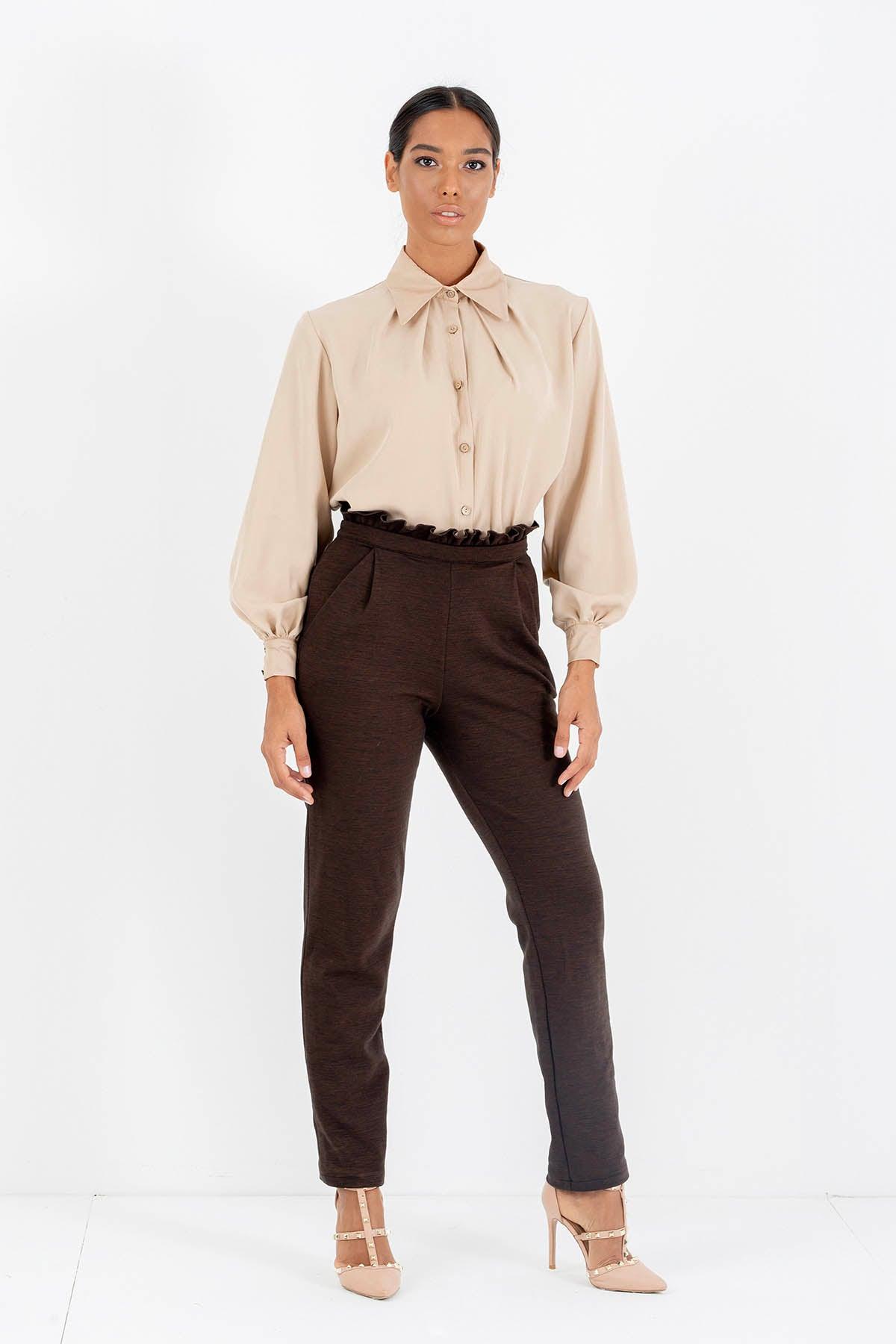 Pantalone Gloria Cotone felpato biologico modello comodo moda etica artigianale brand malia lab abbigliamento biologico sostenibile abbigliamento ecosostenibile donna fibre naturali dettaglio frontale