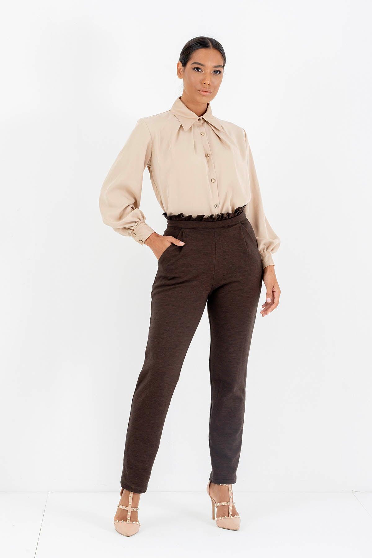 Pantalone Gloria Cotone felpato biologico modello comodo moda etica artigianale brand malia lab abbigliamento biologico sostenibile abbigliamento ecosostenibile donna fibre naturali vista frontale